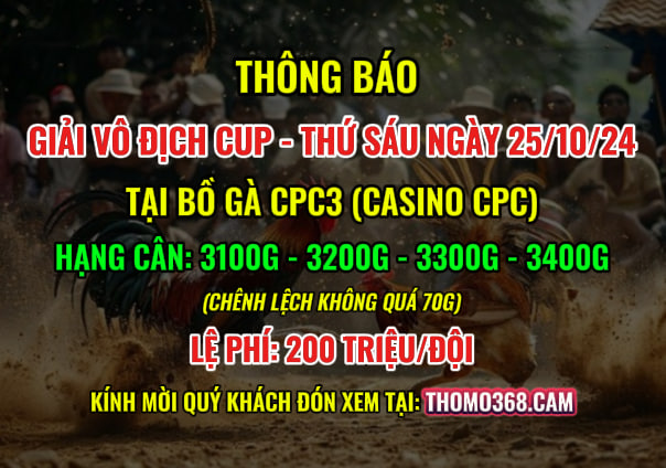 Giải Vô Địch Cup CPC3 25/10/2024